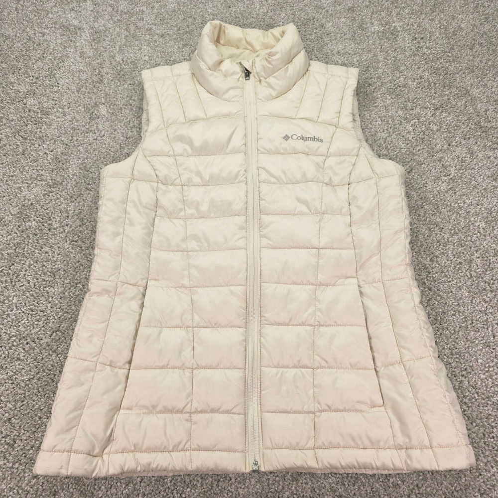 Columbia Thermal Coil Puffer Vest Womens Medium Cream Off White Quilted Full Zip